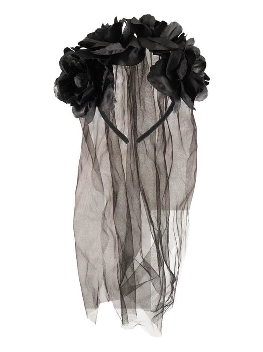 Day of Dead Bride Black Headband - thefancydress.co.uk