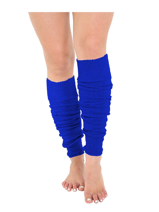 Deluxe Luxurious Ladies 80's Plain Ribbed Leg Warmers royal blue