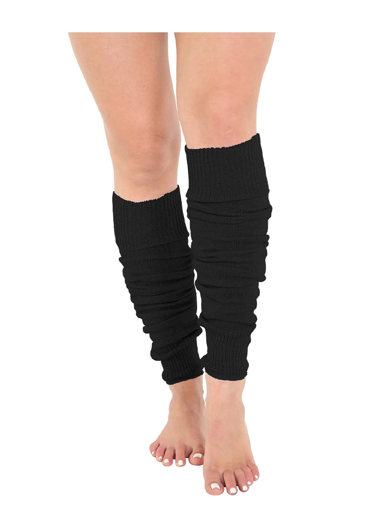 Deluxe Luxurious Ladies 80's Plain Ribbed Leg Warmers black