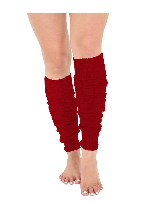 Deluxe Luxurious Ladies 80's Plain Ribbed Leg Warmers red