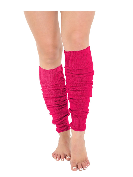 Deluxe Luxurious Ladies 80's Plain Ribbed Leg Warmers hot pink