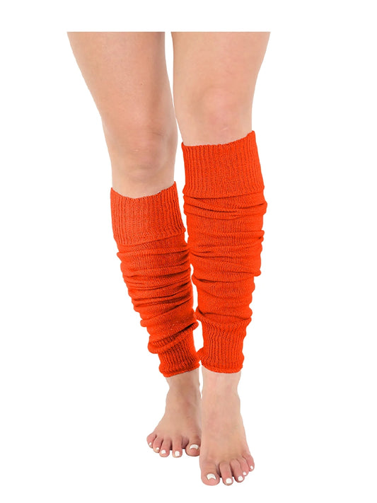 Deluxe Luxurious Ladies 80's Plain Ribbed Leg Warmers orange