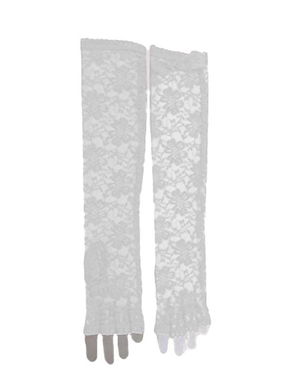 Fingerless White Long Lace Gloves - thefancydress.co.uk