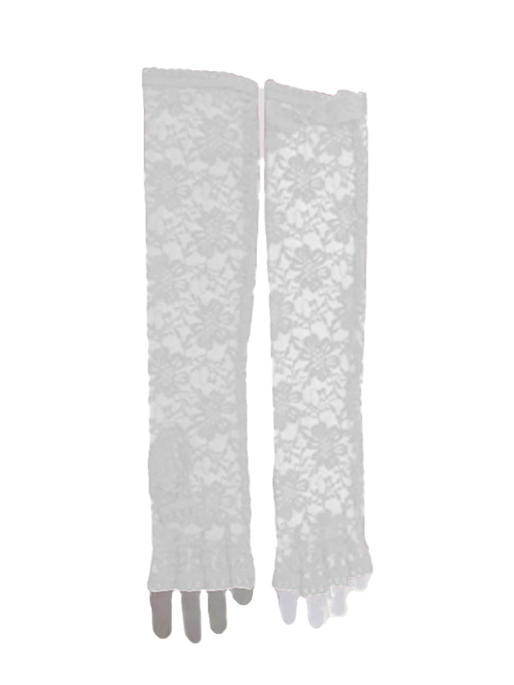 Fingerless White Long Lace Gloves