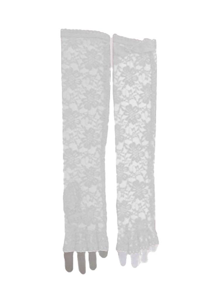 Fingerless White Long Lace Gloves - thefancydress.co.uk