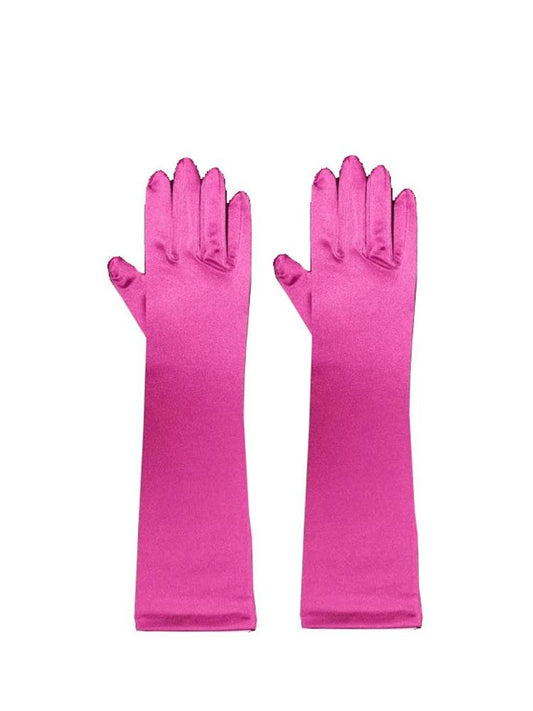 Fuchsia Long Satin Gloves - thefancydress.co.uk
