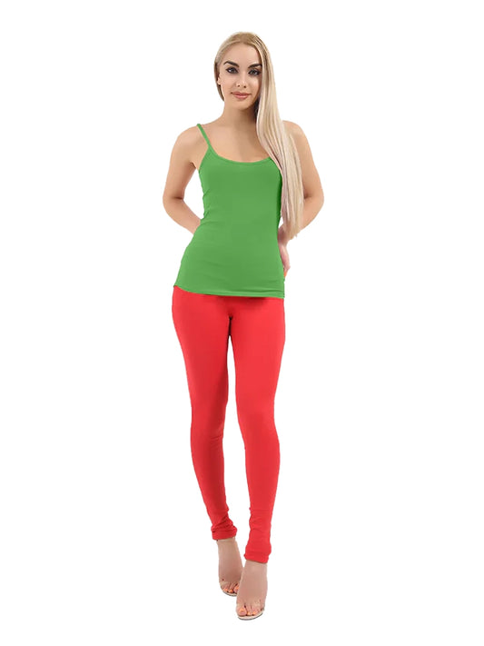Womens Full Length Cotton Leggings red