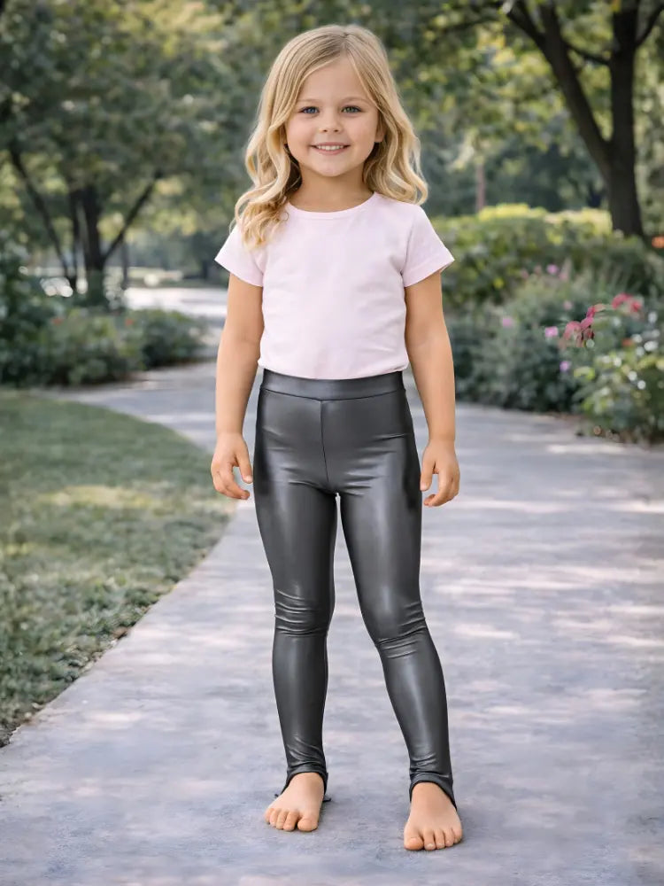 Crazy Chick Girls Shiny Stirrup Dark Grey Leggings