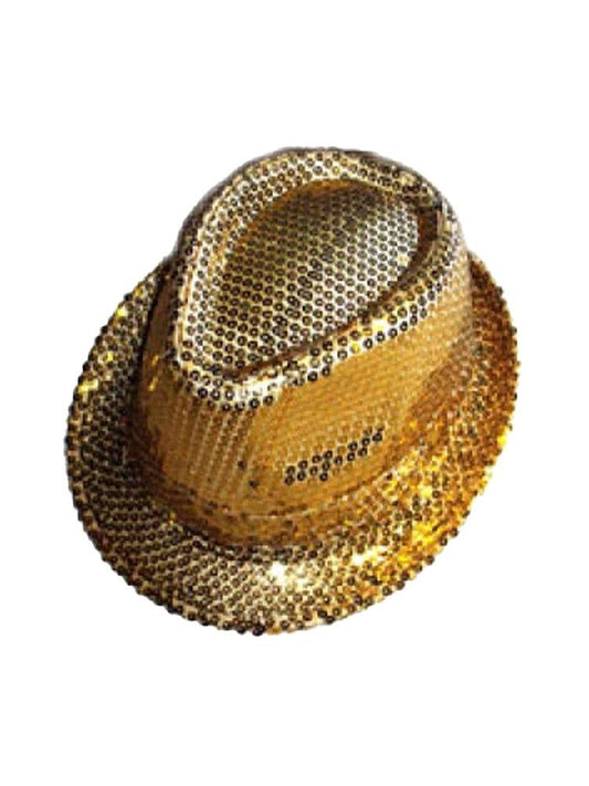 Gold Sequin Retro Gangster Party Hat - thefancydress.co.uk