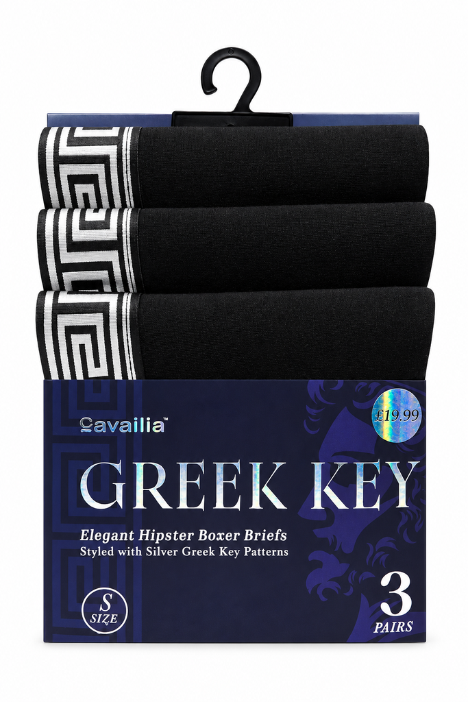 Active Star Boxer Shorts Silver Greek Key Pattern (Pack of 3)