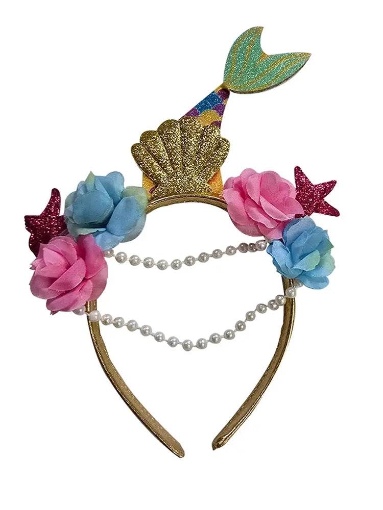 Girl's Gold Mermaid Tail Headband with Beads - thefancydress.co.uk