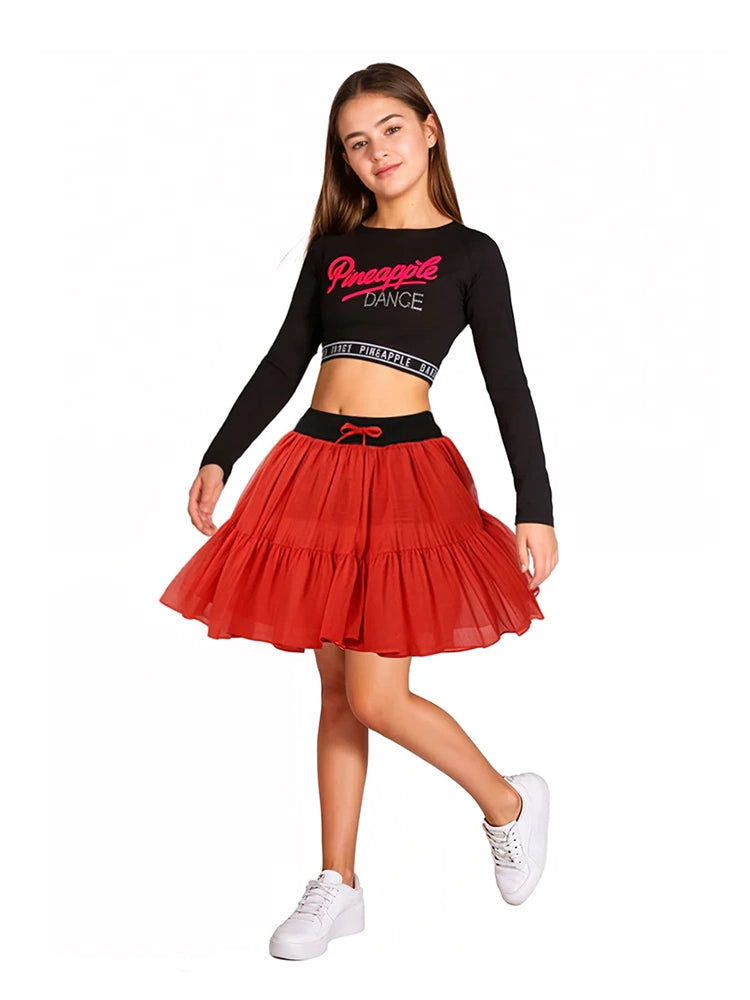 Girls 2 Layer Tutu Skirts with Elasticated Waistband red
