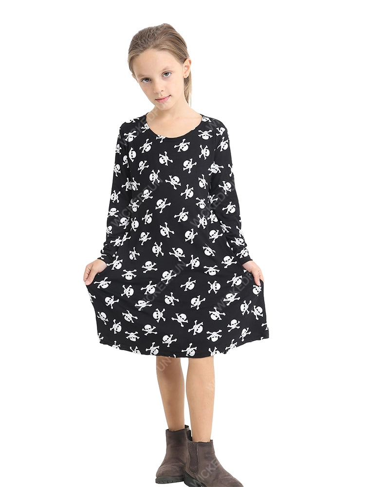 Halloween Printed Black Swing Dress & Accessories Set