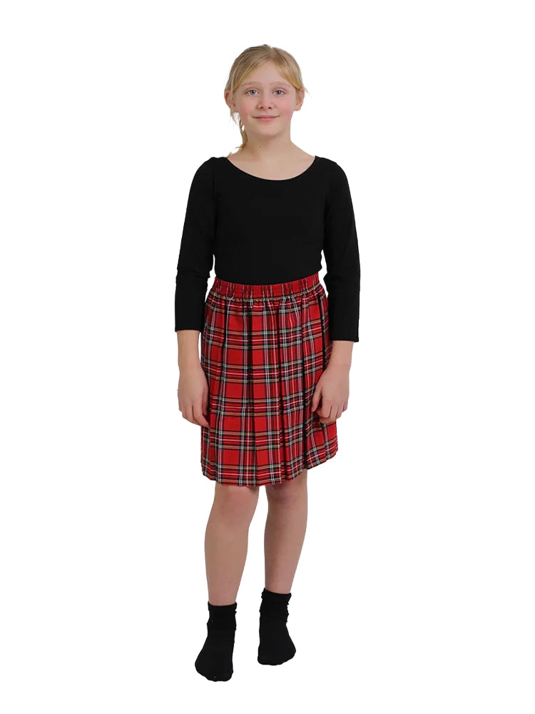 Girls Box Pleated Tartan Skirt red