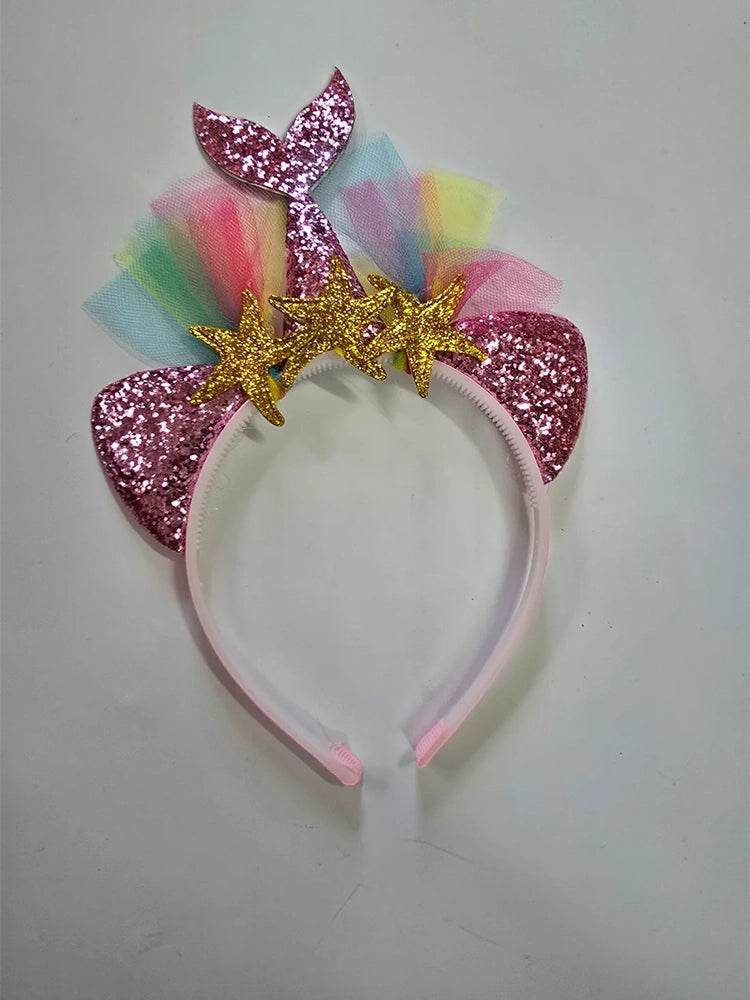 Girls Glitter Pink Mermaid Cat Headband - thefancydress.co.uk