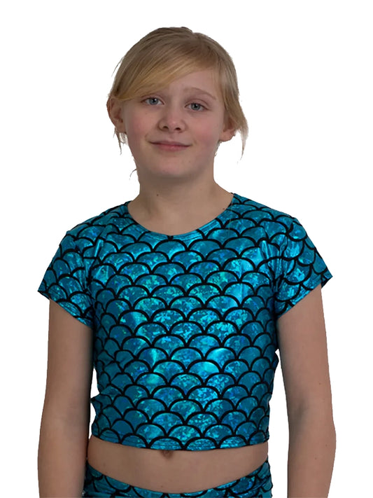 Girls Metallic Fish Scale Mermaid Crop Top