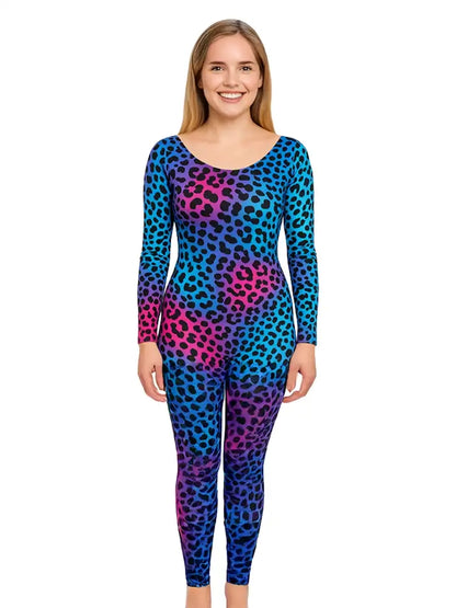 Girls Microfibre Leopard Print Full Sleeve Leotard & Legging