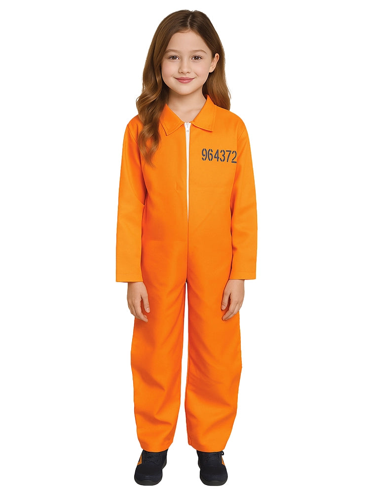 Girls Orange Prisoner Coverall Jumpsuit
