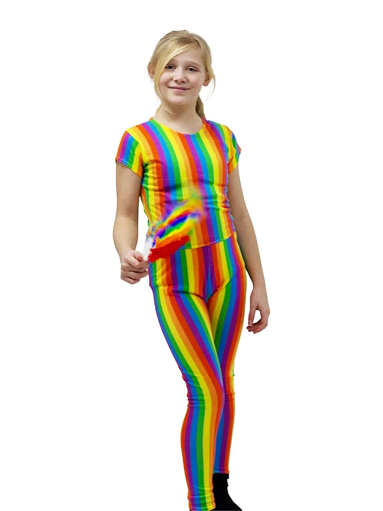 Girls Rainbow Short Sleeves Stripe Crop Top