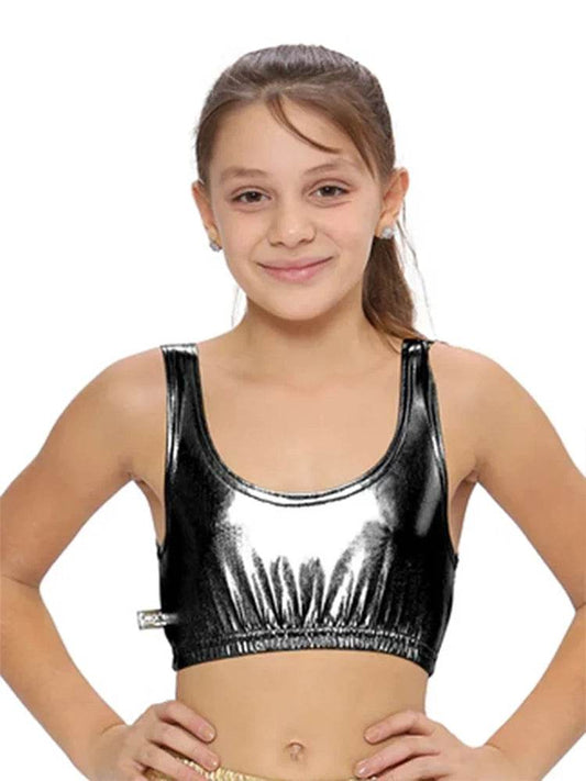 Girls Shiny Metallic Dance Tank Top - thefancydress.co.uk