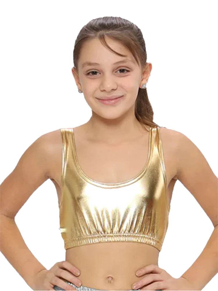 Girls Shiny Metallic Dance Tank Top - thefancydress.co.uk