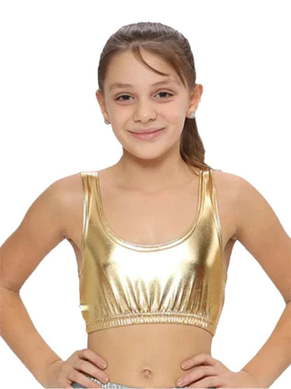 Girls Shiny Metallic Dance Tank Top - thefancydress.co.uk