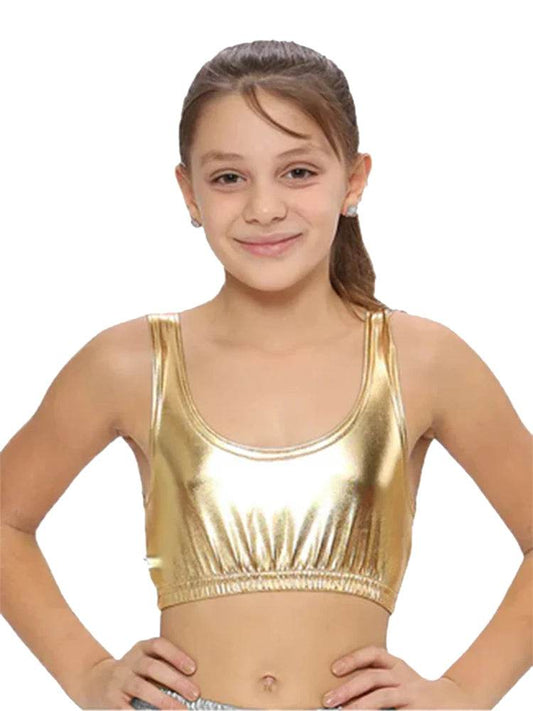 Girls Shiny Metallic Dance Tank Top - thefancydress.co.uk