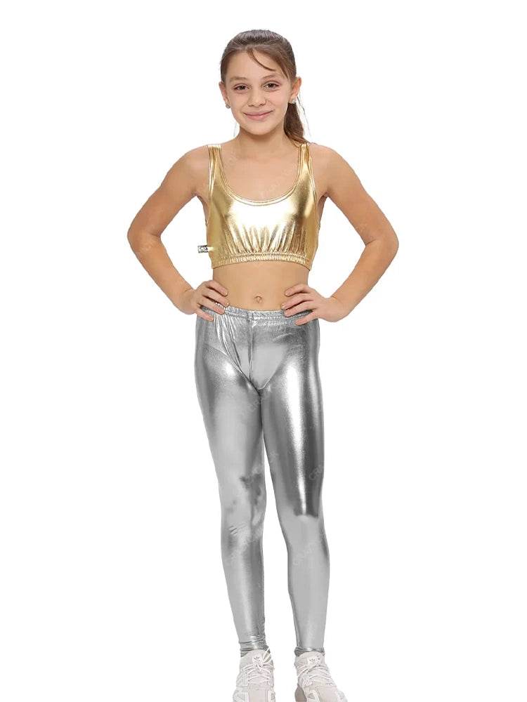 Girls Shiny Metallic Leggings - thefancydress.co.uk