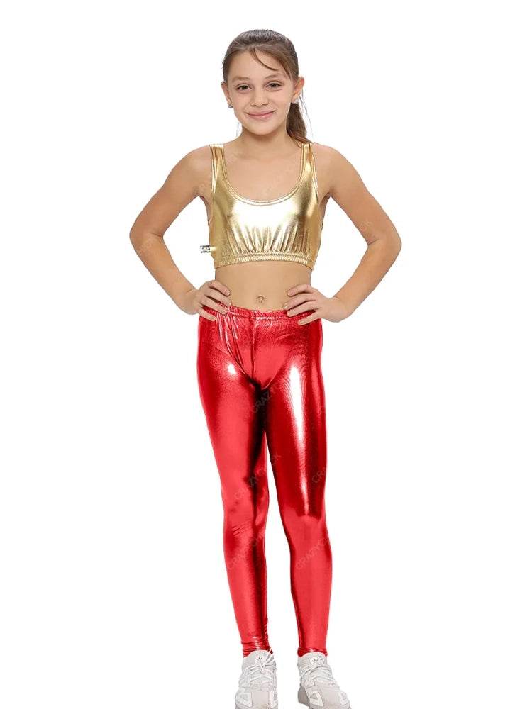 Girls Shiny Metallic Leggings - thefancydress.co.uk