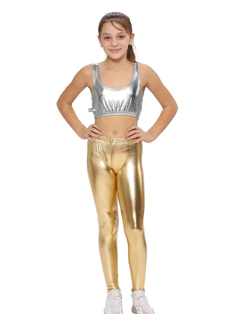 Girls Shiny Metallic Leggings - thefancydress.co.uk