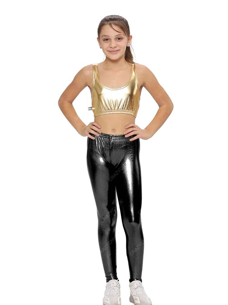 Girls Shiny Metallic Leggings - thefancydress.co.uk