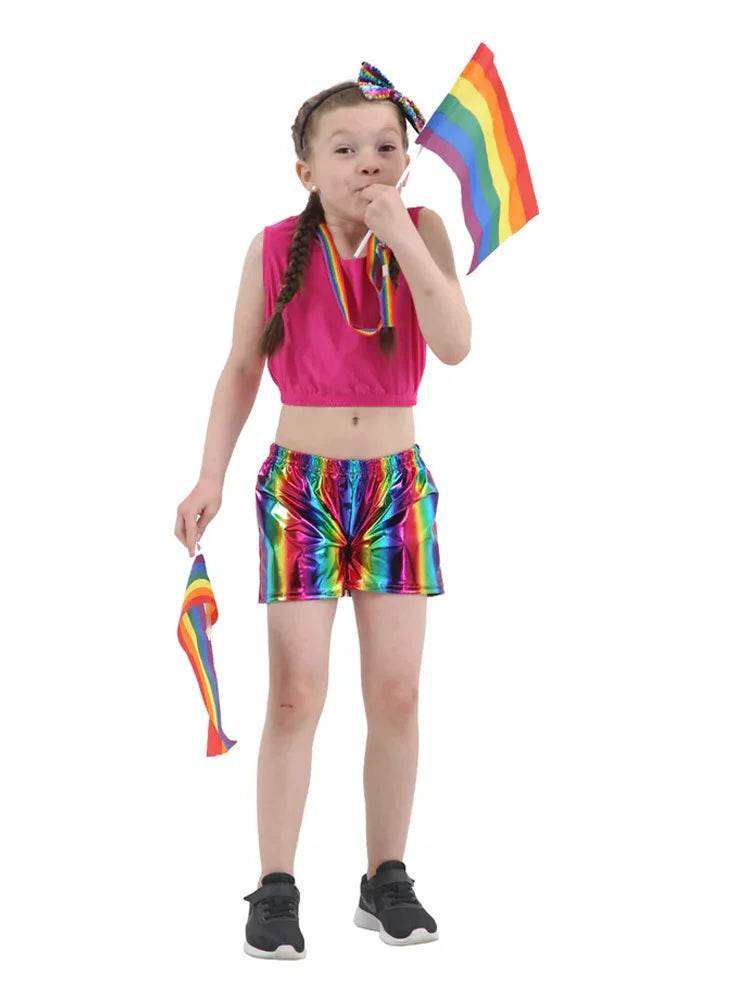 Girls Shiny Metallic Short Pants - thefancydress.co.uk