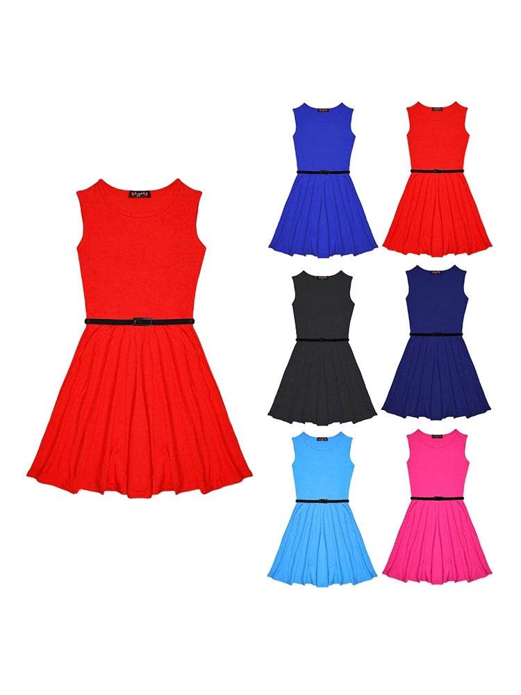 Girls Skater Dress With Belt - thefancydress.co.uk