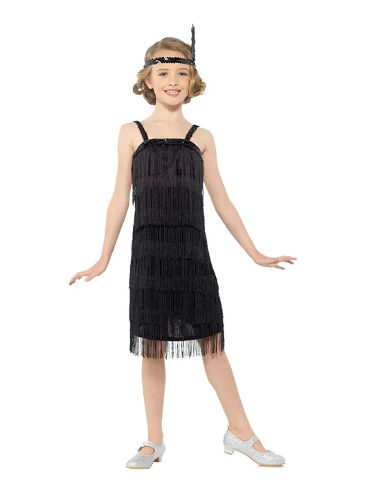 Girls Black Flapper Dress