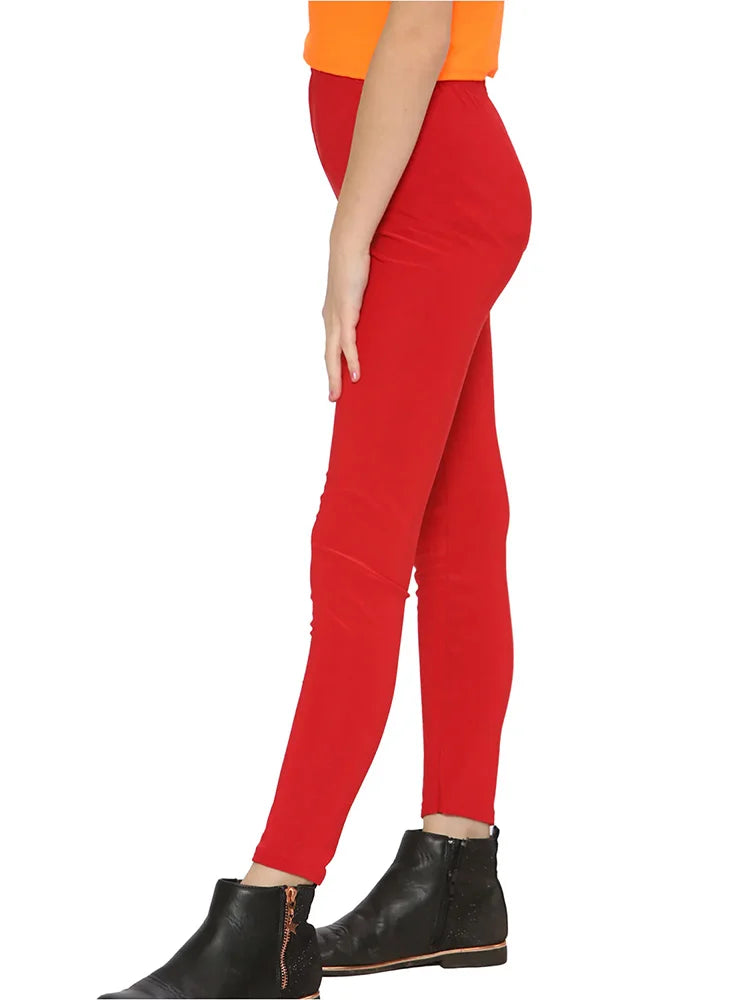 Girls' Microfibre Leggings – Full-Length, Soft & Stretchy red