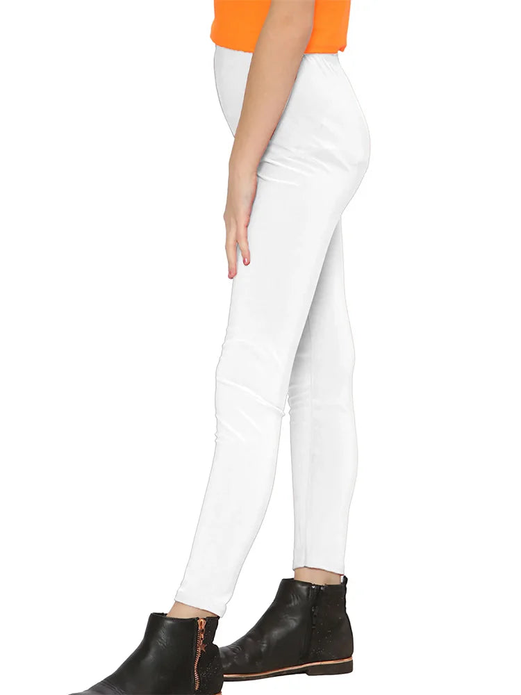 Girls' Microfibre Leggings – Full-Length, Soft & Stretchy white