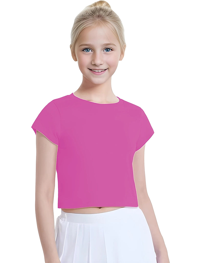 Girls Plain Short Sleeve Crop Tops pink