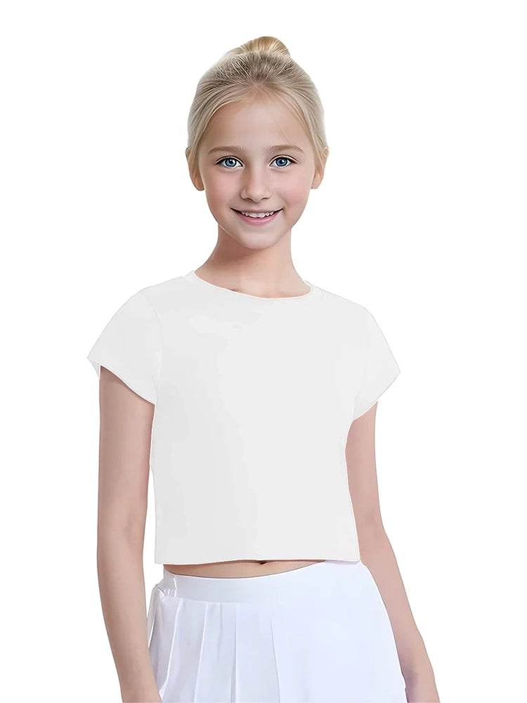 Girls Plain Short Sleeve Crop Tops - thefancydress.co.uk