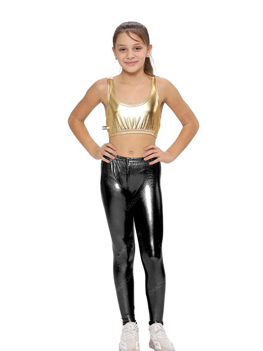 Girls Shiny Metallic Leggings black