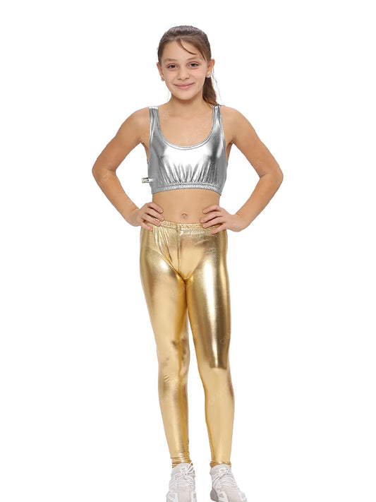 Girls Shiny Metallic Leggings gold