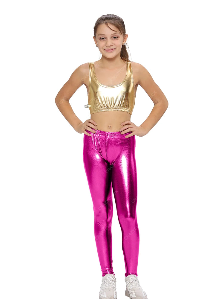 Girls Shiny Metallic Leggings pink