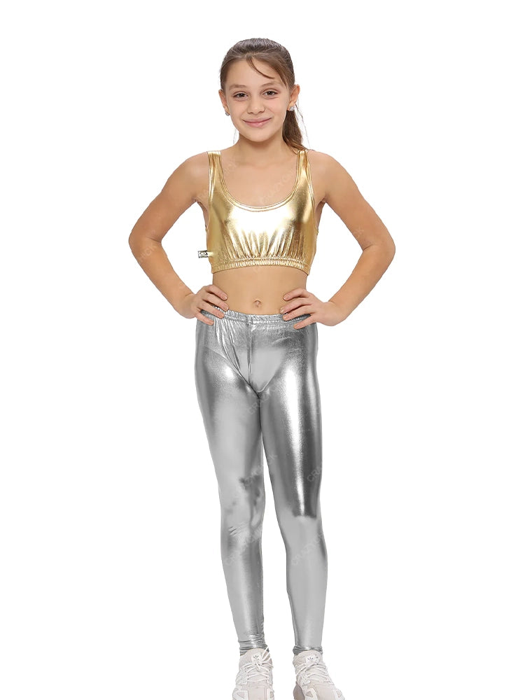 Girls Shiny Metallic Leggings silver