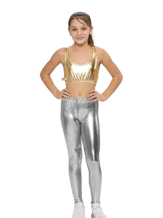 Girls Shiny Metallic Leggings silver