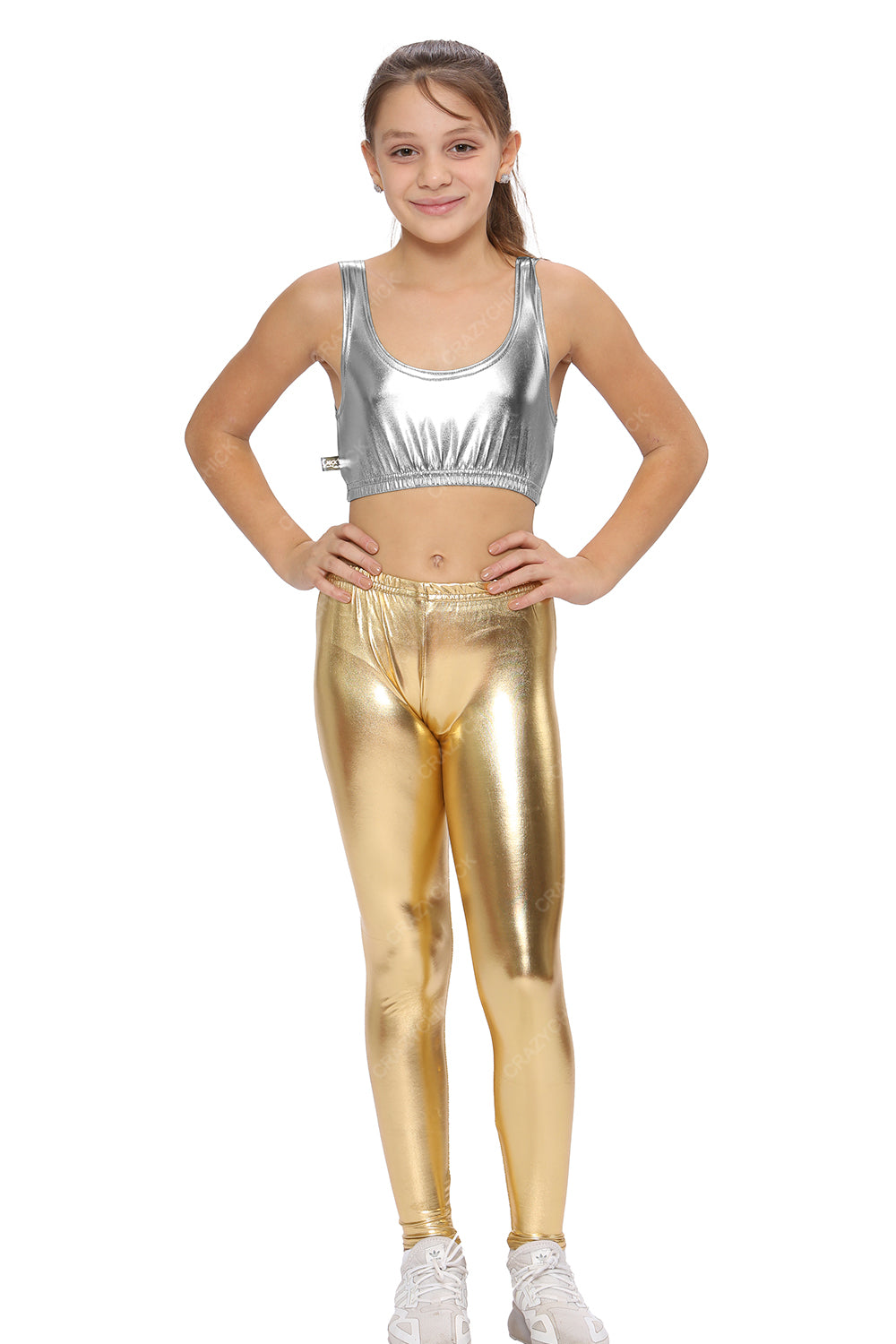 Girls Shiny Metallic Metallic Gold Leggings