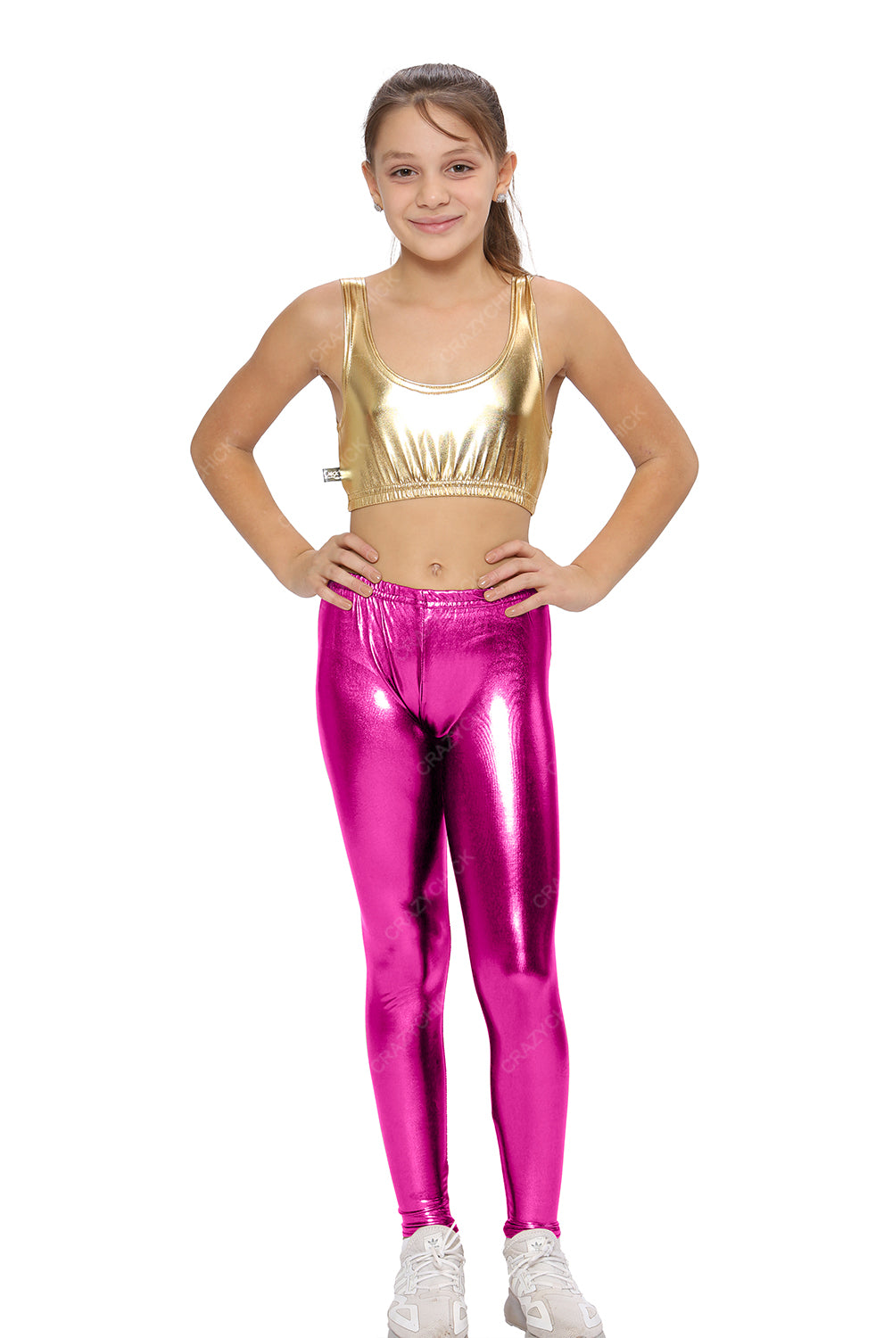 Girls Shiny Metallic Metallic Pink Leggings