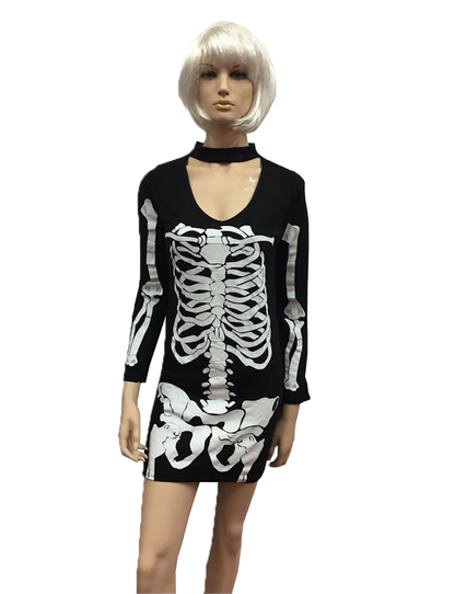 Girls Skeleton Print Bodycon Mini Dress Costume