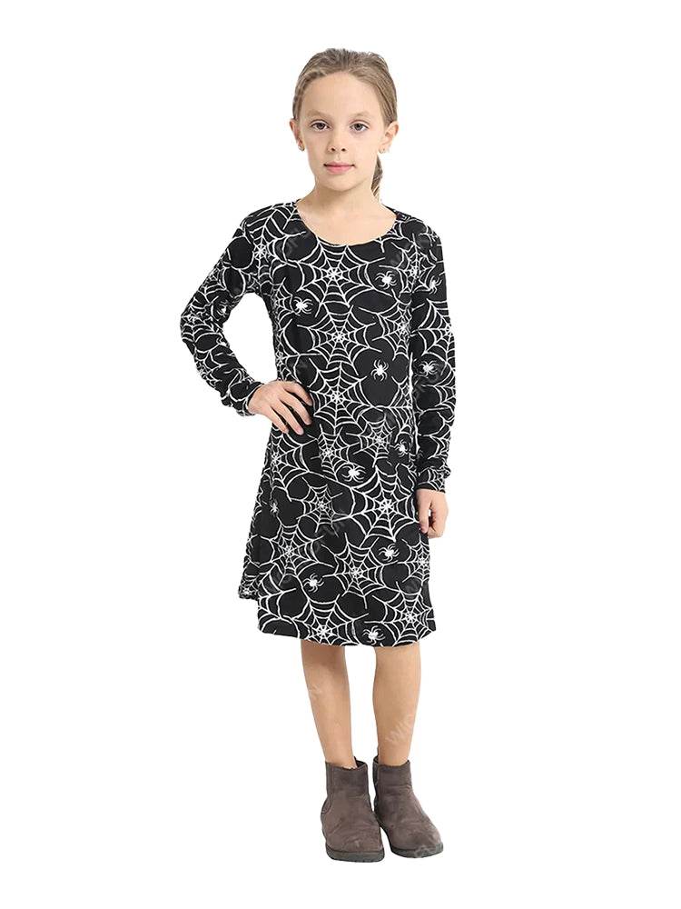 Girls Spider Web Printed Swing Dress - thefancydress.co.uk