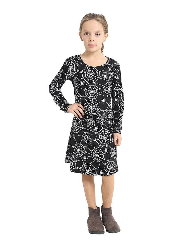 Girls Spider Web Printed Swing Dress - thefancydress.co.uk