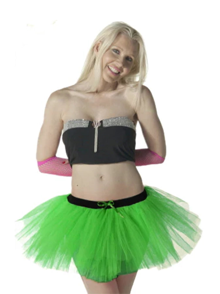 Ladies 1980s Fancy Dress Neon 3 Layers Tutu Skirt green