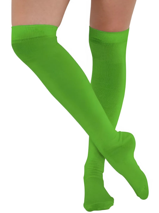 Green Stretchy Plain Over The Knee Socks